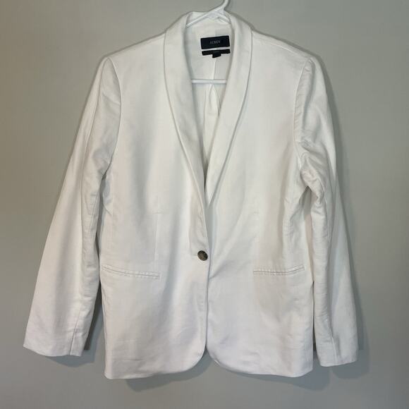 J Crew Parke Linen White Blazer Women’s Size 16 Unstructured One Button Lined - Picture 1 of 11